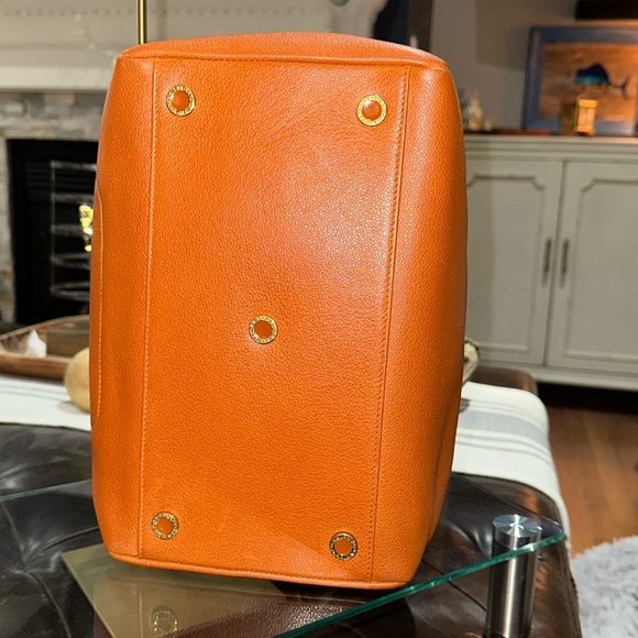 Authentic BVLGARI Turn Lock Leather Boston Bag in Cognac w/Gold-Tone Hardware - Picture 10 of 16